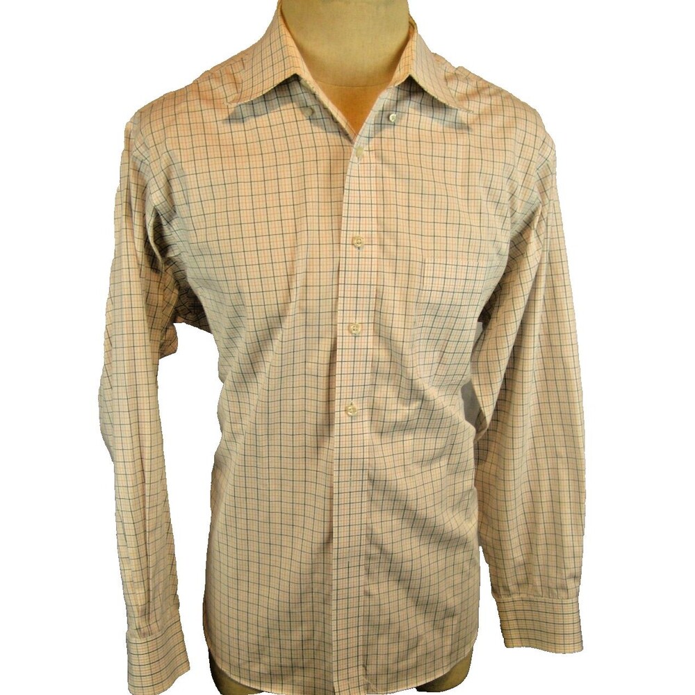 Mens Eagle Pastel Plaid LS 100% Cotton Dress Shirt sz 17x34/35